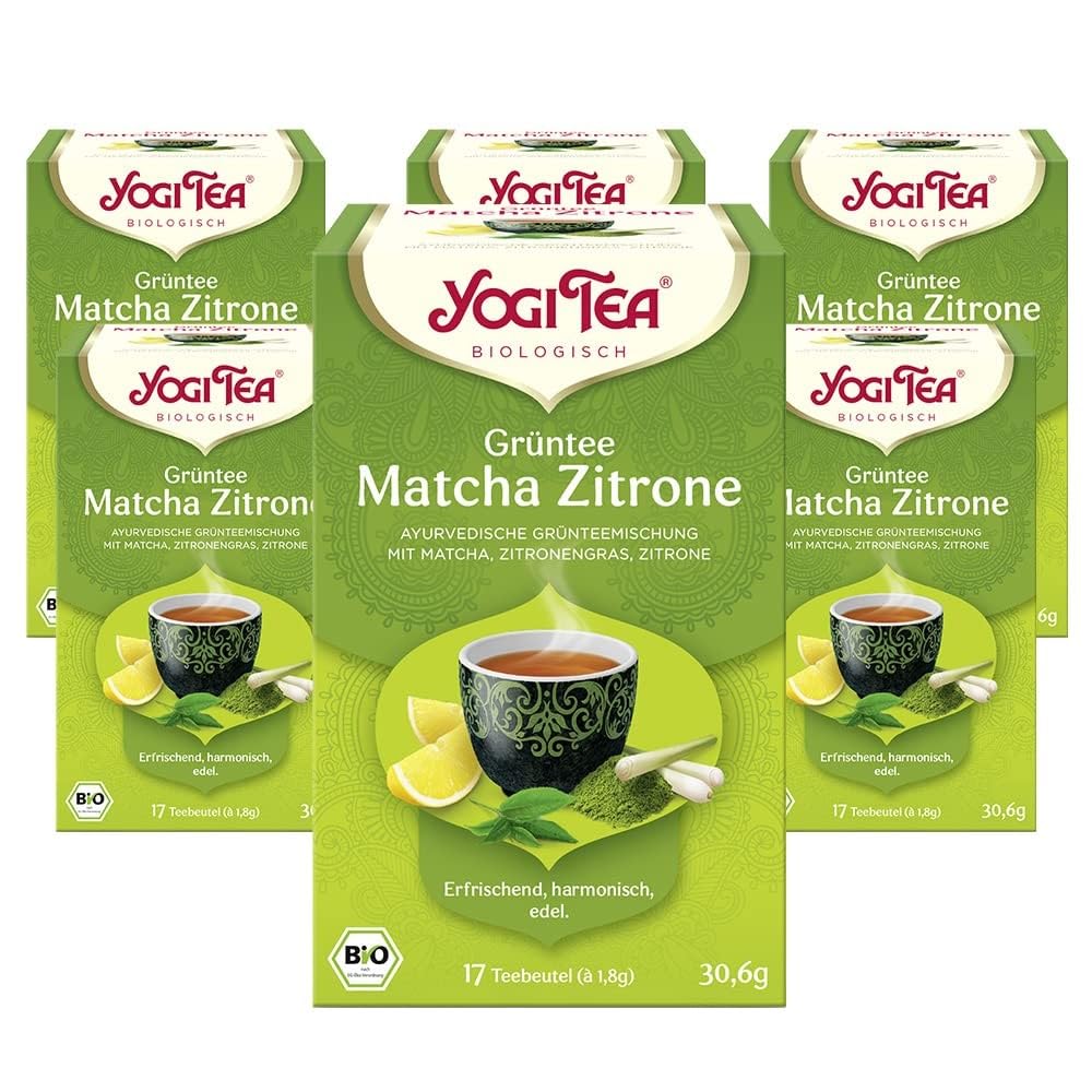 Yogi Tea Grüntee Matcha Zitrone, 6x17 Beutel (102 Teebeutel) | Ayurvedischer Grüner Bio-Kräutertee, Mischung aus Grünem Tee, Matcha, Zitronengras und Limette