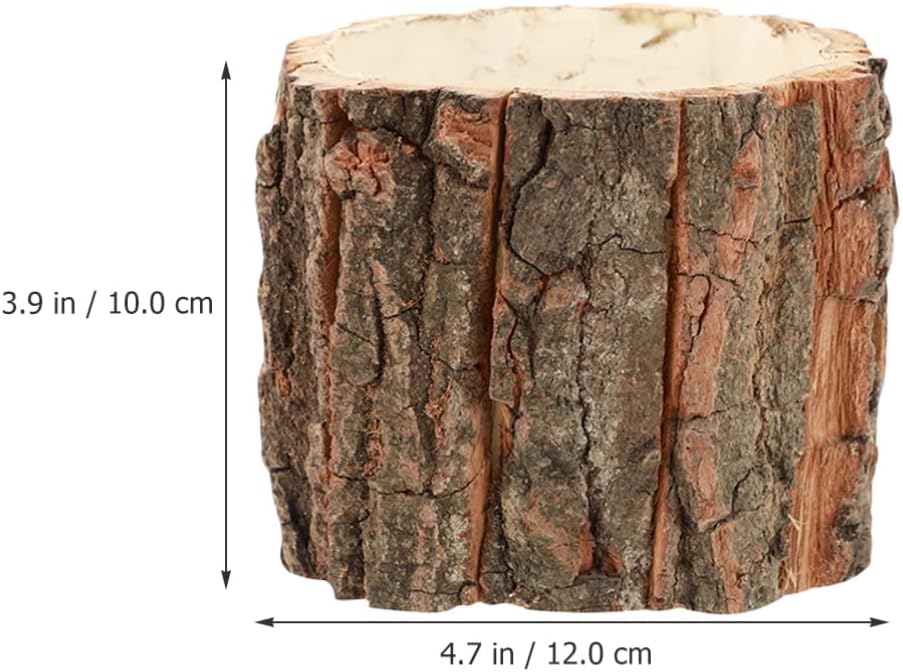 Yardwe 3pcs Wooden Pots Bark with Tree Trunk Pattern Rustic Planter Small Plants Vase Desktop Pen Holder for Indoor Home Decor 10cm