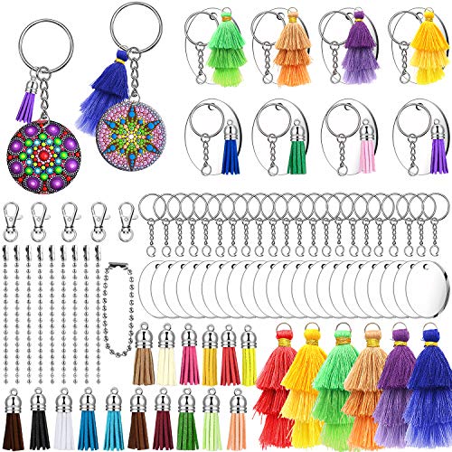 105 Pcs Acrylic DIY Keychain Blanks, WEST BAY Clear Transparent Circle Discs Keychain Blanks 3-Layers Colorful Tassel Pendant Bead Chain Lobster Clasp for DIY Projects Creative Crafts Kids Adults - Thumbnail 2