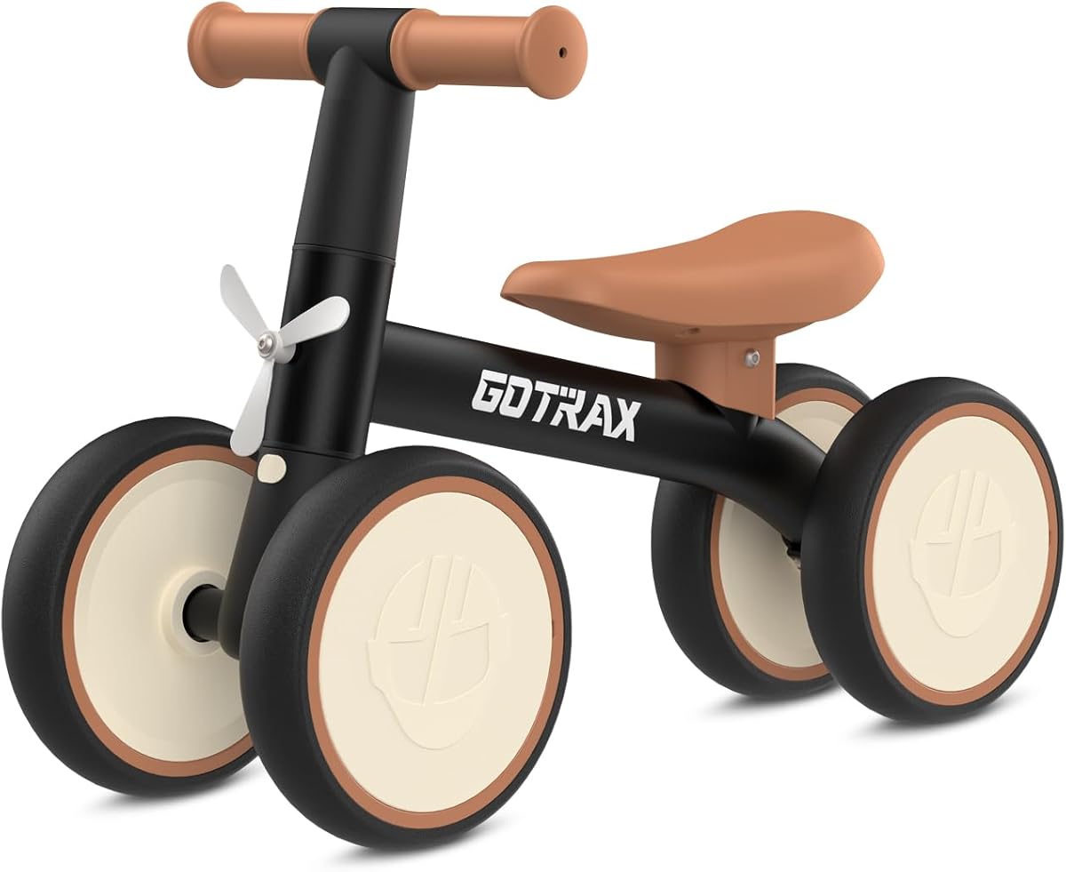 Gotrax Baby Balance Bike 1-2 Years, 7" Front&Rear Silent Wheels, Sturdy Steel Frame 66 lbs Load, Quick 2-Min Assembly, CPC Certified, Comfortable Soft Seat, Toddler Birthday Gift for Boys&Girls Black