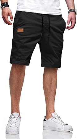 JMIERR Mens Casual Shorts - Cotton Drawstring Summer Beach Stretch Twill Chino Golf Shorts