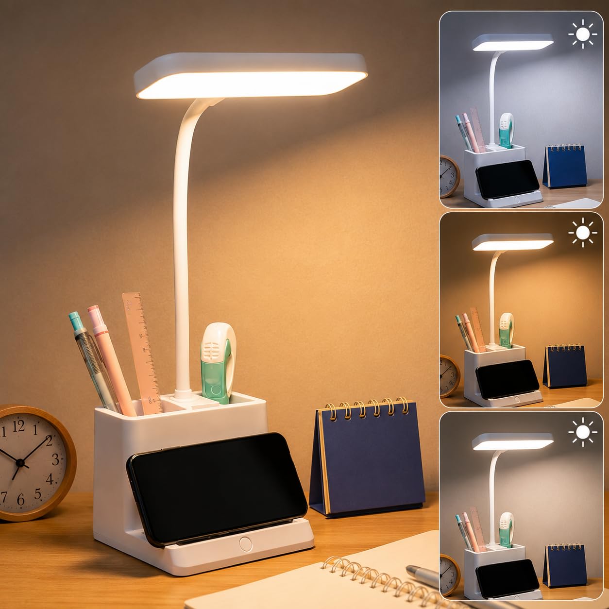 Niwlix Desk Light Lamp for Study Table Lamp for Kids Teens with Pen Phone Holder Mini Gooseneck, College Dorm Room Lighting for Computer Keyboard Desktop Task-image-37