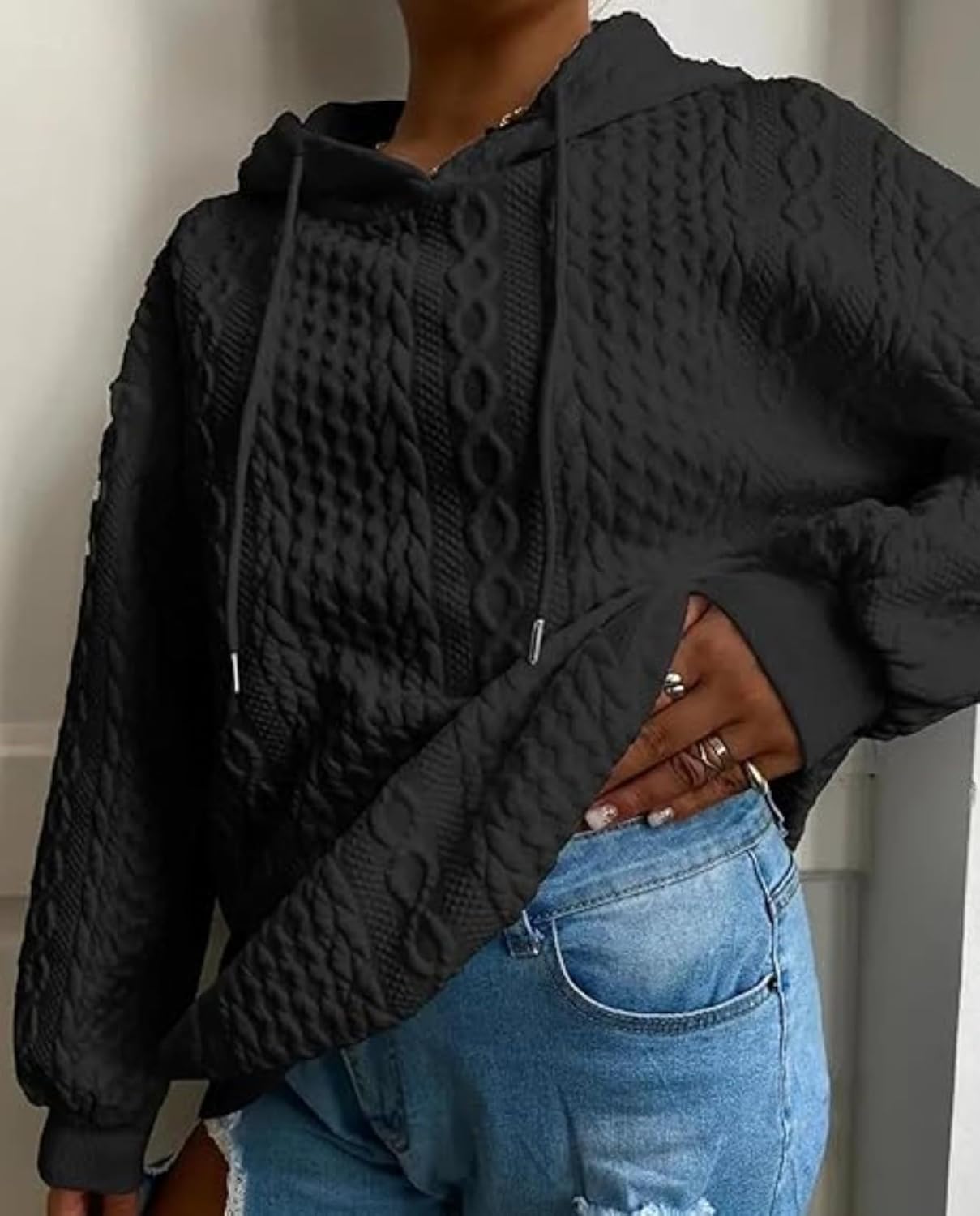 Women's Hooded Sweater - Oversized Solid Color Warm Autumn Winter Wear for Vacation Daily Use - Image 4