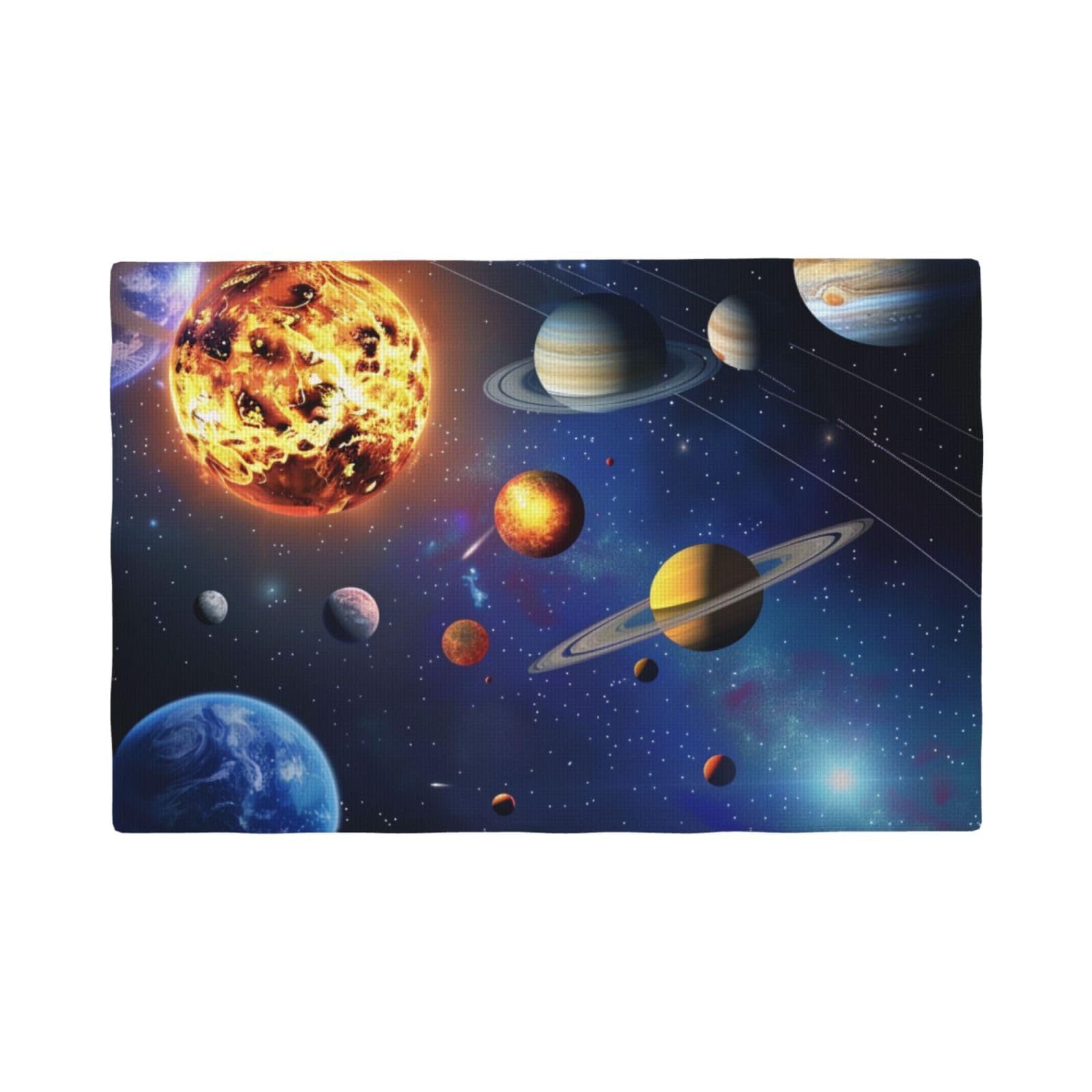 Outer Space Solar System Print Placemats Set, Heat Resistant Washable Placemat 12x18in Table Mats for Party Kitchen Dining Table Decoration Indoor Outdoor, Four Pieces