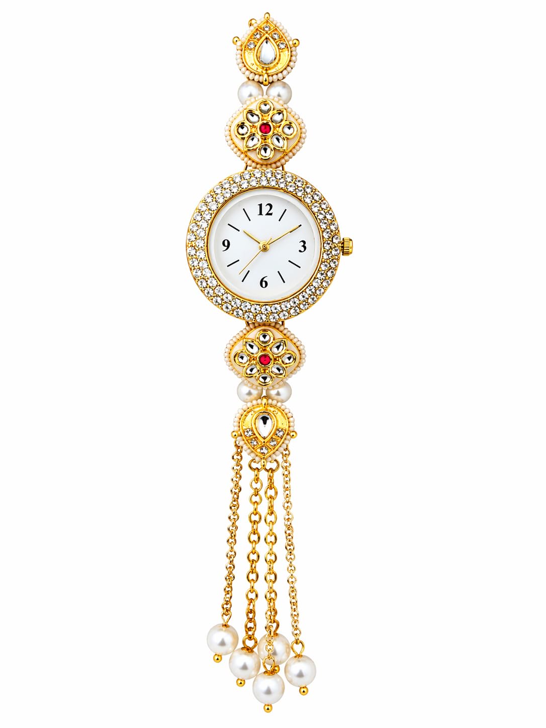 Kashmiri Bracelet Watch for Women, Kundan Embellished, Ethnic Jewellery Watch with Pearl Tassel, Traditional-picture-17