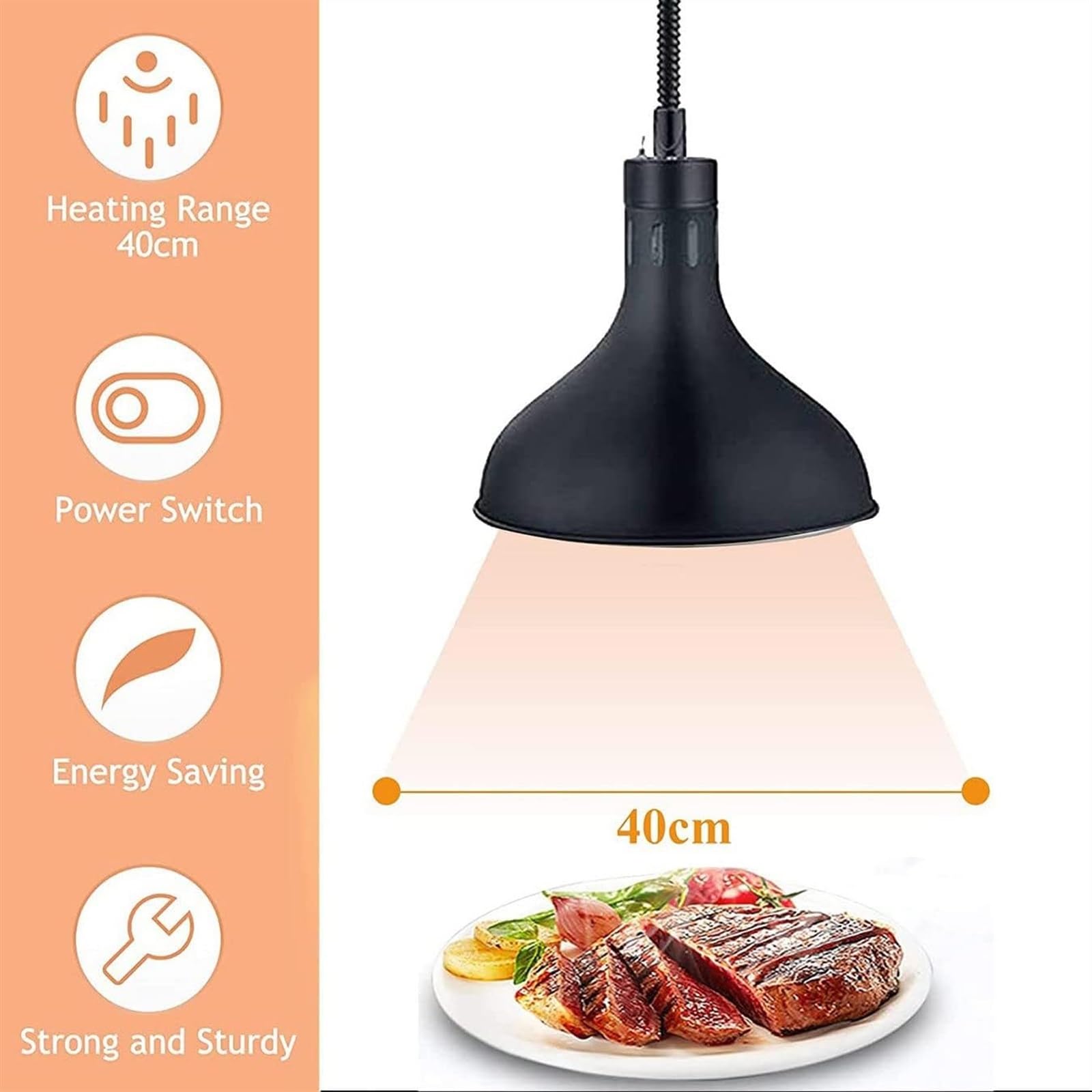 Lampada riscaldante per alimenti, lampada riscaldante per alimenti, lampada riscaldante a infrarossi per alimenti, lampada riscaldante retrattile per ristoranti, lampada riscaldante per alim