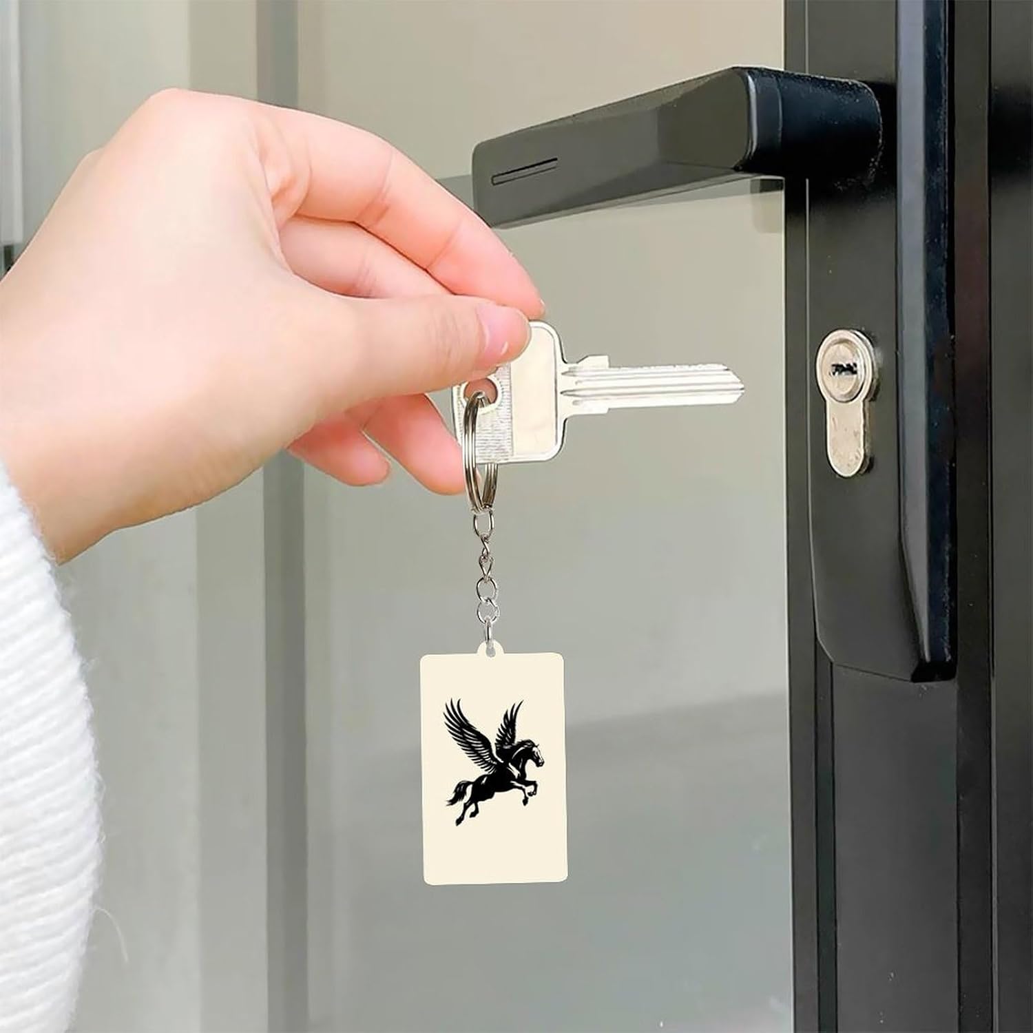 Black Winged Horse Pegasus Funny Acrylic Keychain Key Ring image 4
