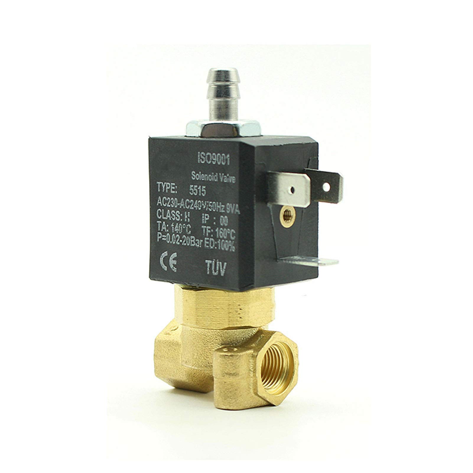 Válvula solenoide de latón G1/8 de 3 vías NC para aire agua y vapor en cafeteras 230V