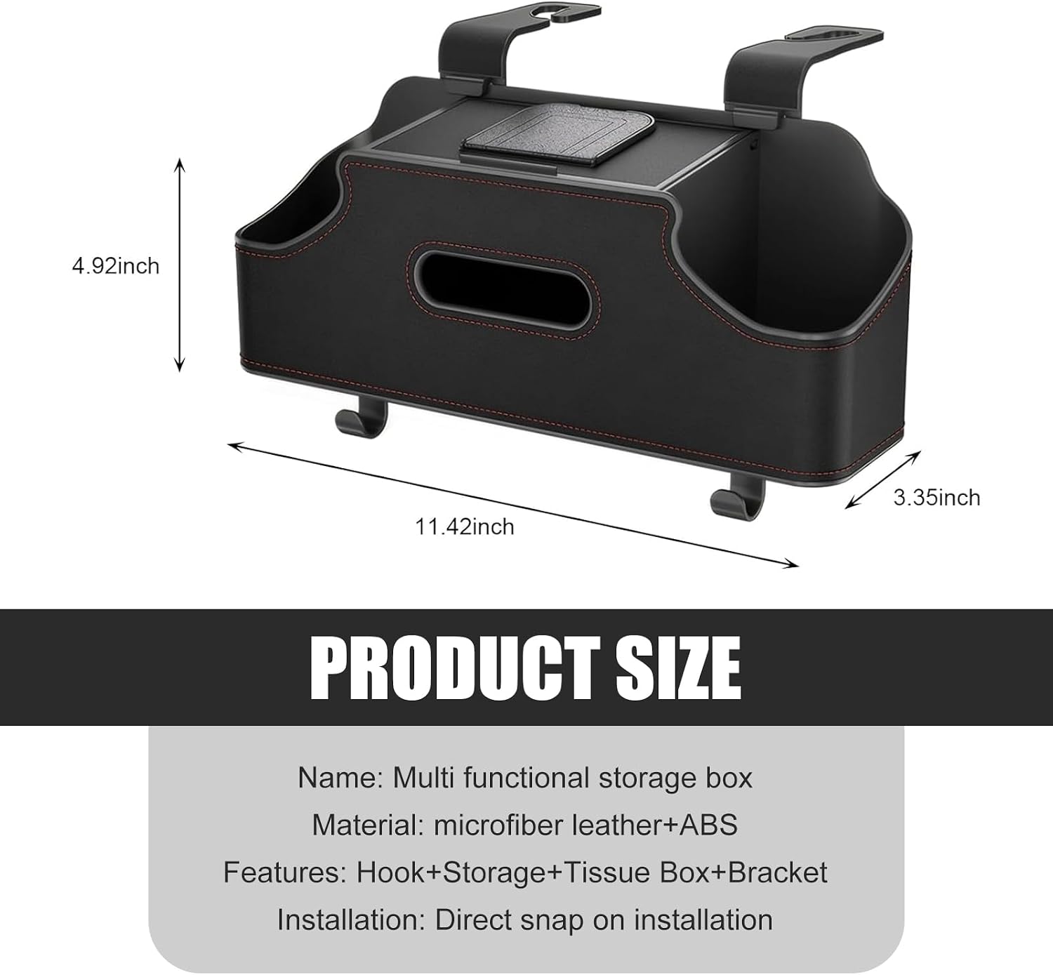 1 PC Backseat Organizer with Dual Cup Holder, Multi-function Tissue Hanging Box and 2 Hooks, Extra Rear Seat Road Trip Storage Accessories, Universal for Most Cars, Trucks, SUVs (Black)