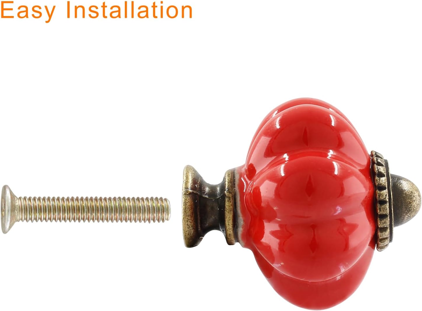 10Pcs Pumpkin Knobs,Vintage Ceramic Knobs for Cabinet and Drawers,Mini Pumpkin Dresser Knobs with Mounting Screws,Red Closet Door Knobs Pull Handles for Decor