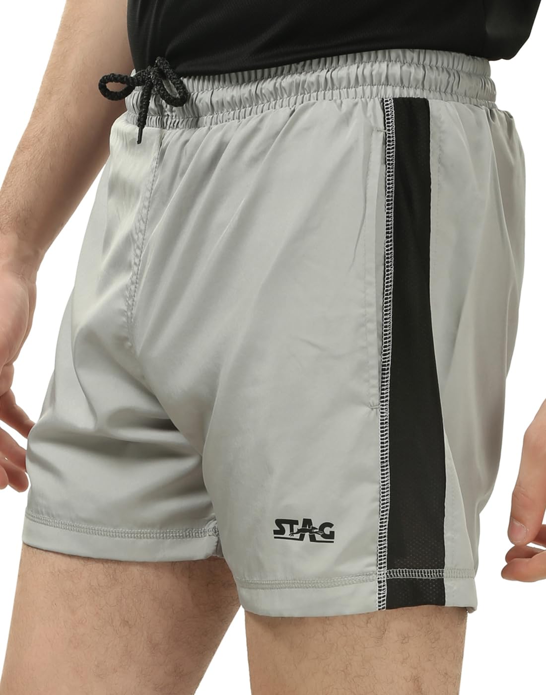 Men’s Classic Performance Sports Shorts with Elasticated Waistband & Drawstring – Light Grey-image-42