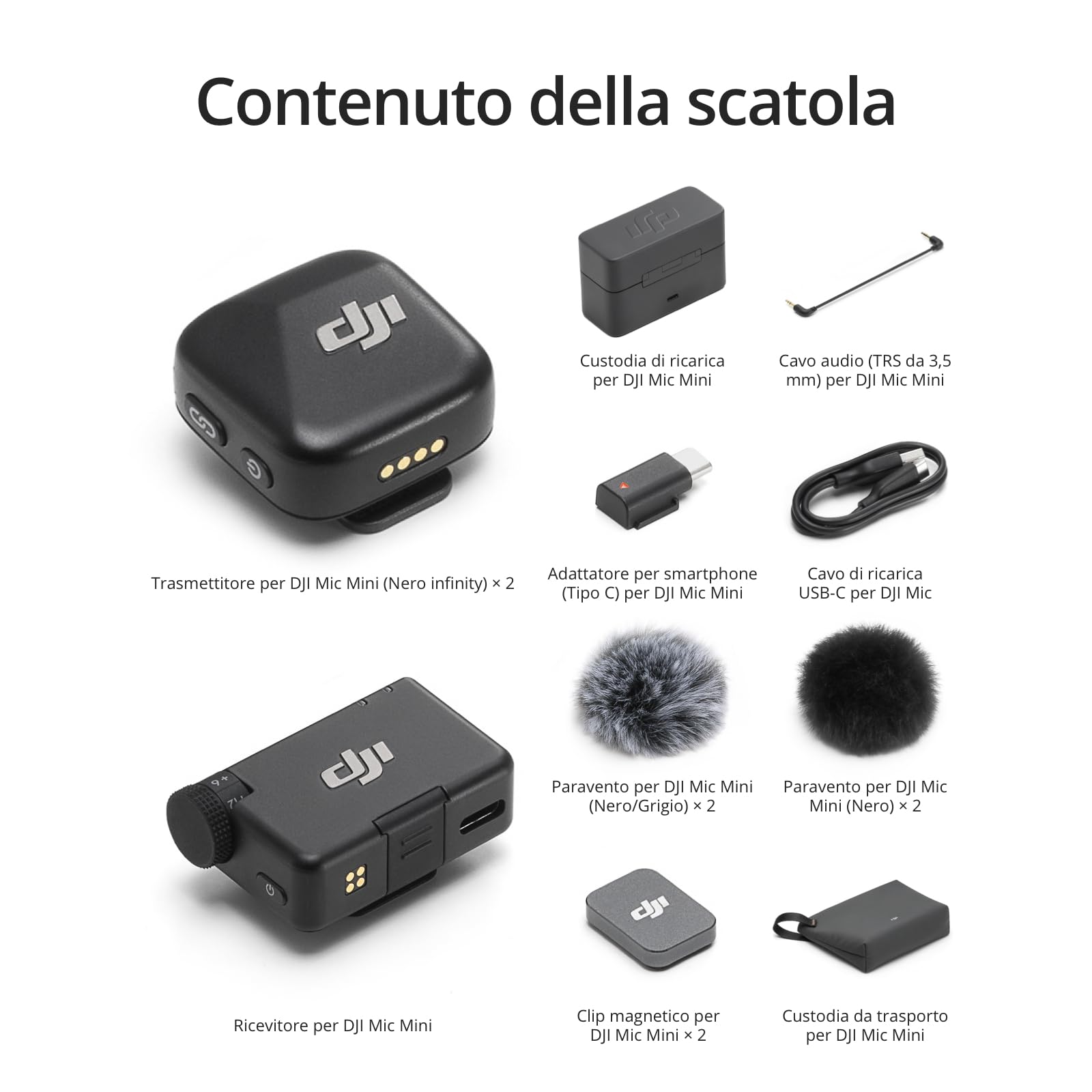 DJI Mic Mini 2 TX + 1 RX Wireless Microfono Leggero 48 Ore Cancellazione Rumore per Fotocamere iPhone Android Vlog