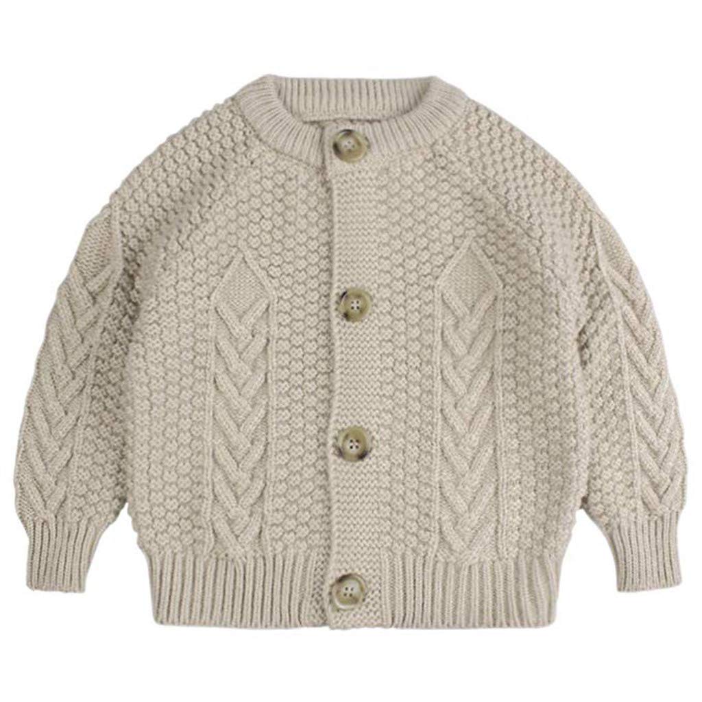RNTOP Toddler Kids Boys Girls Cardigan Sweaters Baby Button Solid Color Long Sleeve Cable Knit (Beige, 3-4 Years)