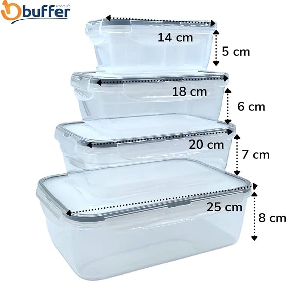 BUFFER® 4'lü İç İçe Sızdırmaz Contalı Kilitli Kapaklı Plastik Erzak Saklama Kapları LC315