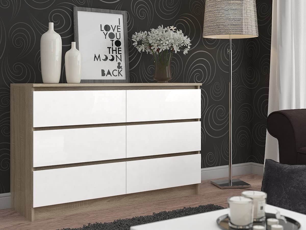 AKORD Commode K-160 avec 6 Tiroirs | Commode Classique pour La Chambre, Salon | Meuble de Rangement | L160 x H77 x P40 cm, Poids 70 kg