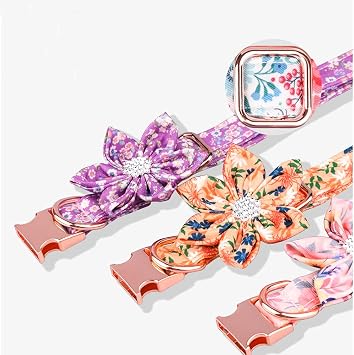 Floral Dog Collar With Detachable Rhinestone Flower for Female Puppies - Small, Medium, Large (M, Green)
