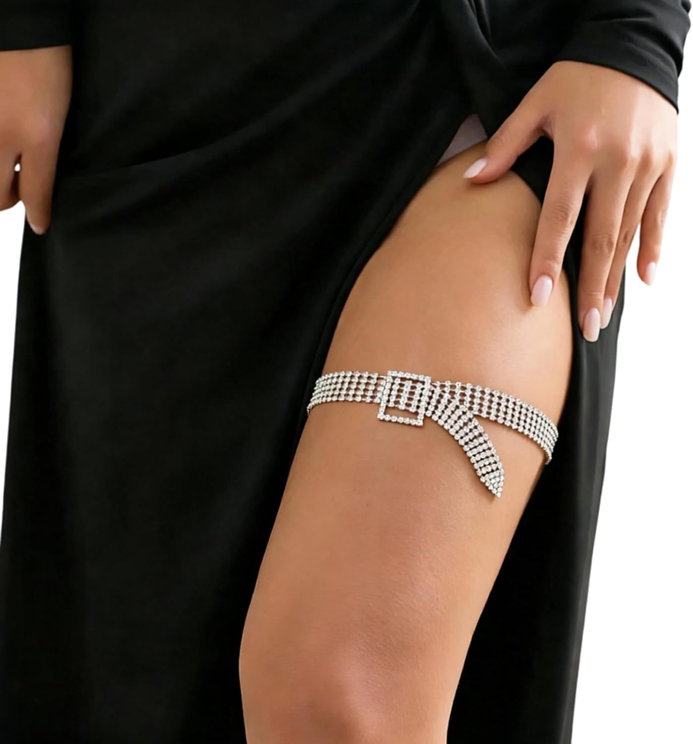 Sexy Rhinestone Leg Body Jewelry,Crystal Bohemian Adjustable Thigh Chain with Buckle Bikini Multi-layered Thigh Chain Accessory Jewelry for Women Party Dress