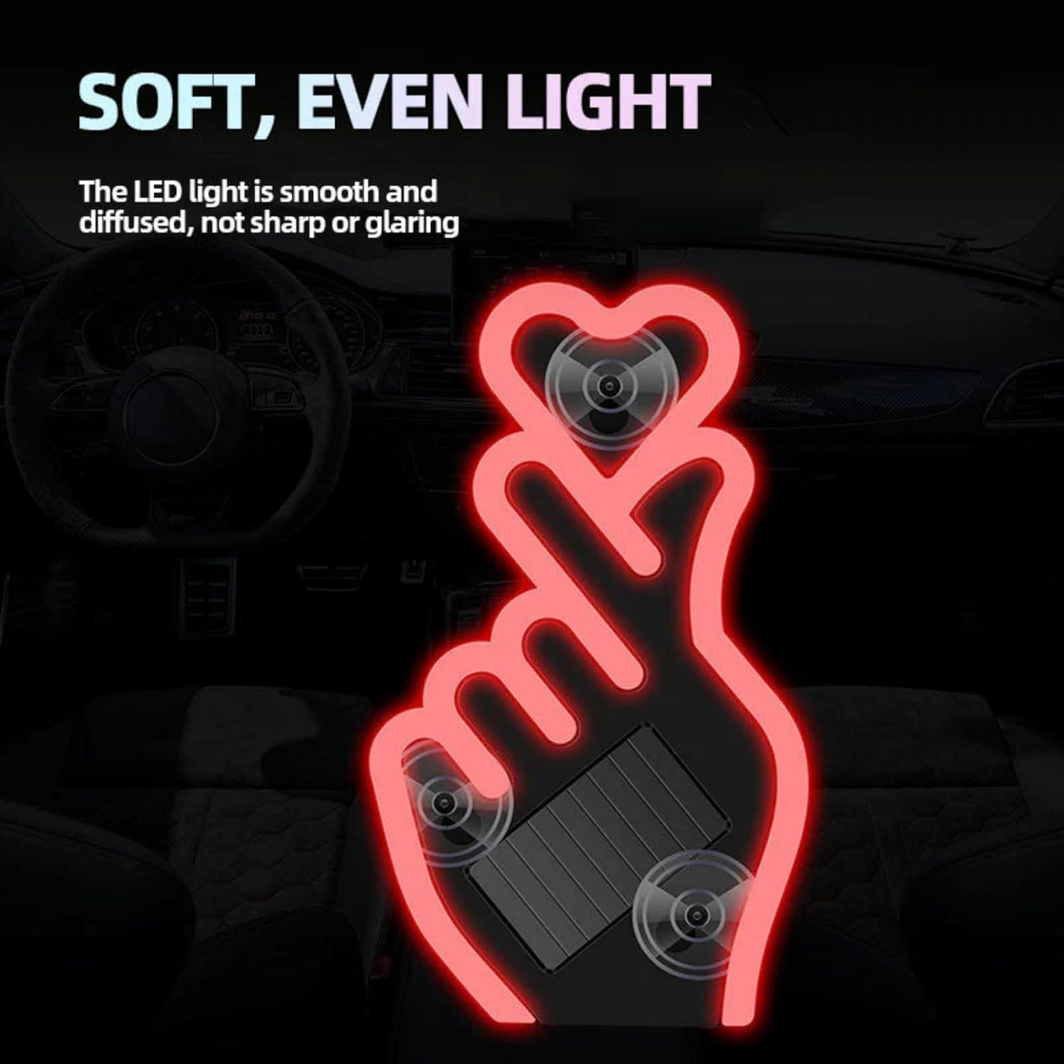 Solar-Powered Finger Heart Car Window Light, Solar Powered Wireless Led Heart Shape C-Pillar Neon Light, Wireless Suction Mount with Smart Motion Sensor, Ip65 Waterproof, for Valentine‘s Day (4PCS)