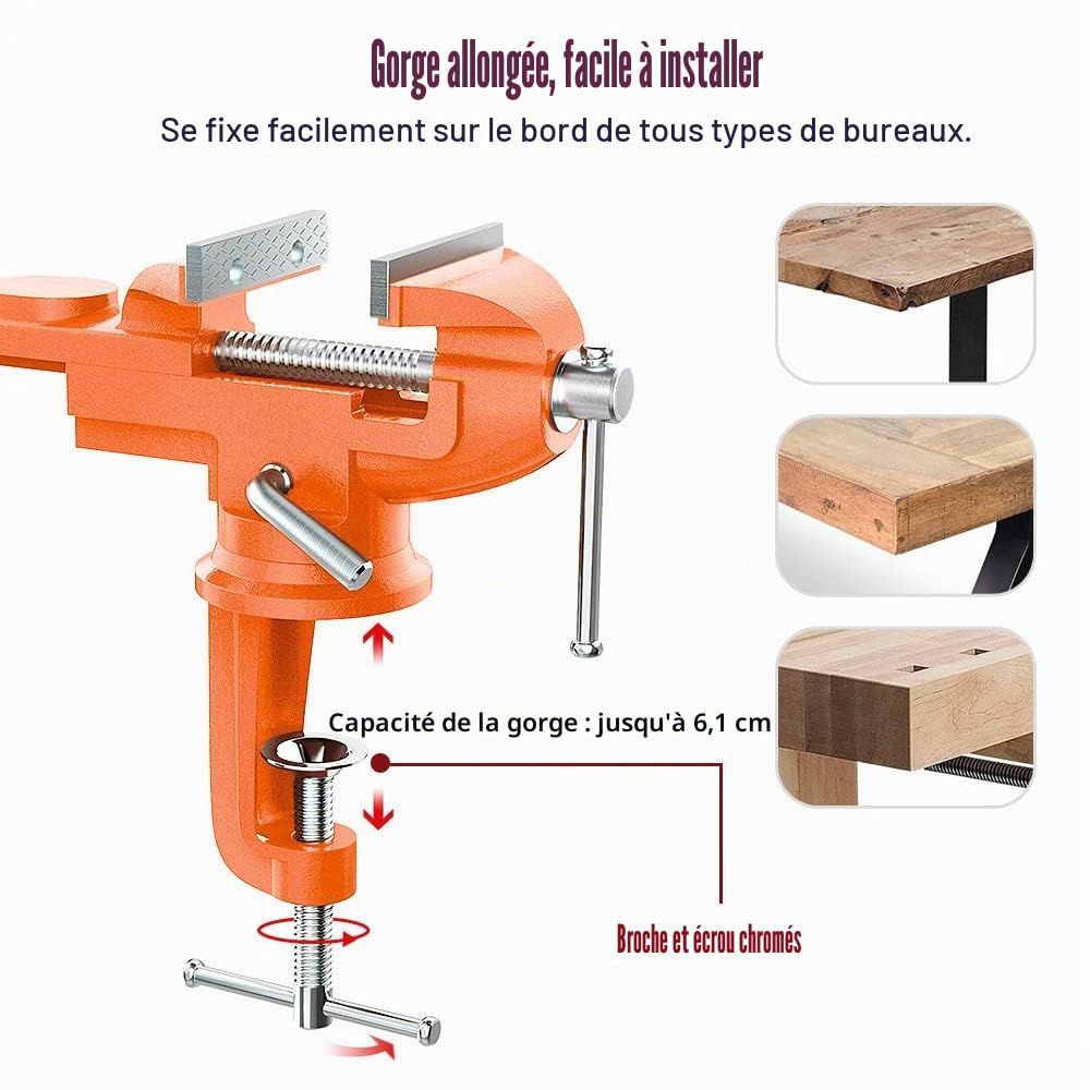 Nuovoware Largeur de Mâchoire 70mm Étaux d'Établi, Étau avec Base Pivotante à 360 Degrés, Mâchoire Trempé Robuste et Antirouille, Pince de Table pour Travail du Bois Travail des Métaux Sciage - Orange