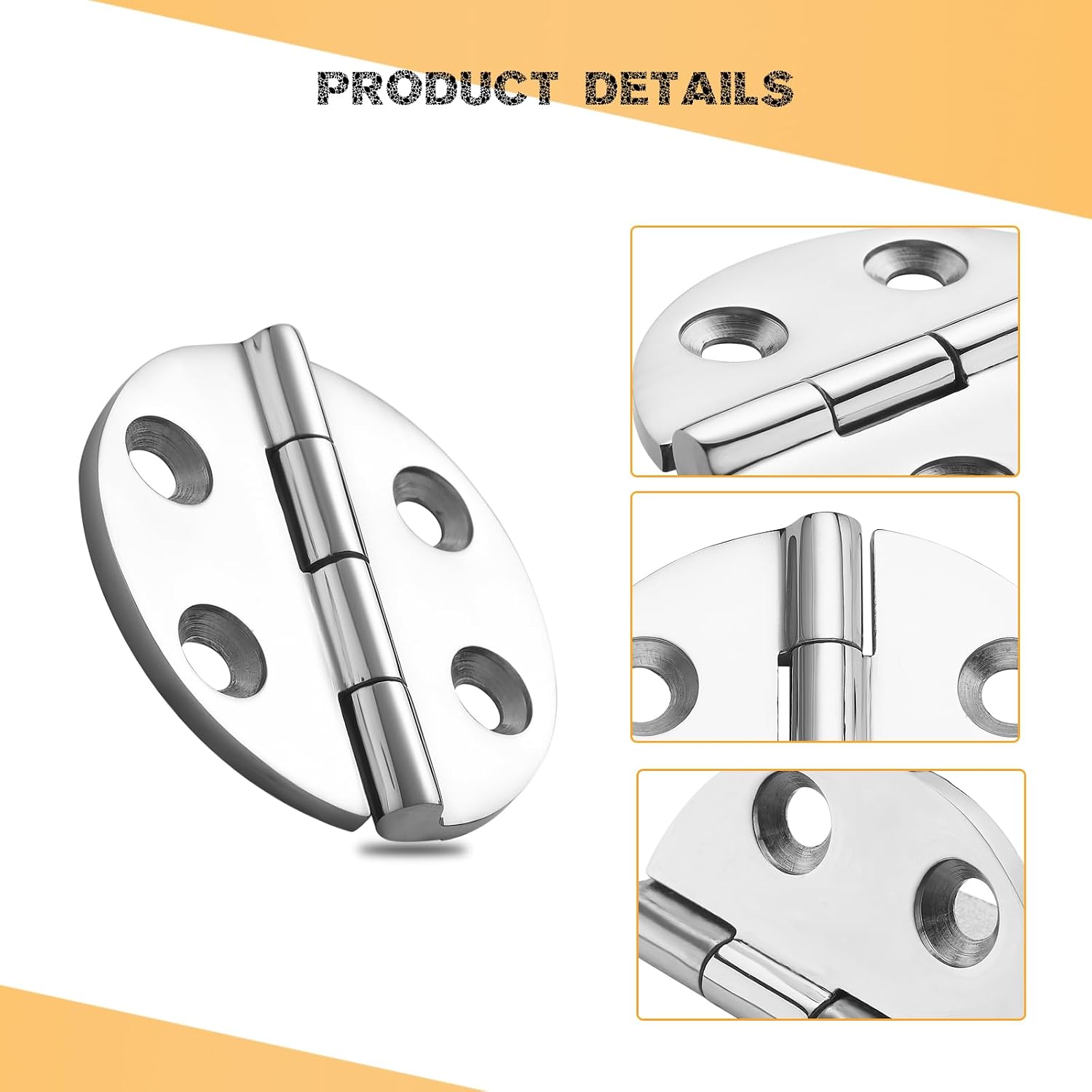 Heavy Duty Marine Boat Hatch Hinges, 316 Stainless Steel, 2.5-Inch Round Hinges for Cabinet Door with Screws (2-Pack)