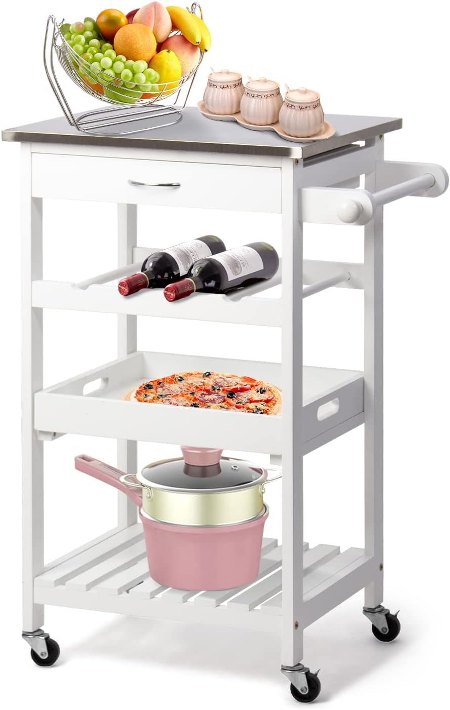 Todeco Kitchen Island Cart, Wooden Rolling Kitchen Carts on