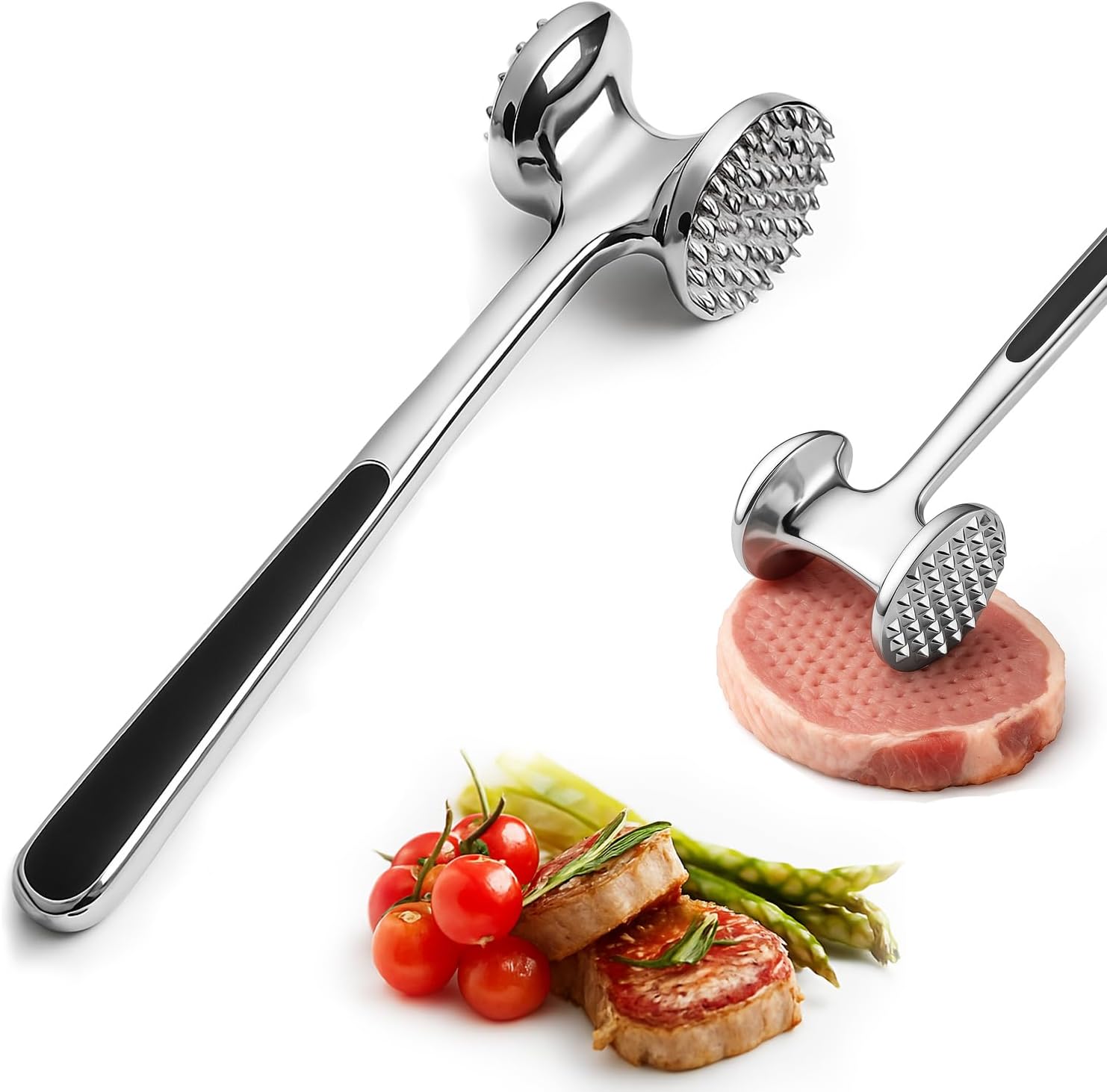 AMERTEER Meat Tenderizer Hammer Double-Sided Mallet Tool for Tenderizing Steak, Beef and Different Degrees of Frozen Meat, Heavy Duty Construction with Comfort Grip Handle