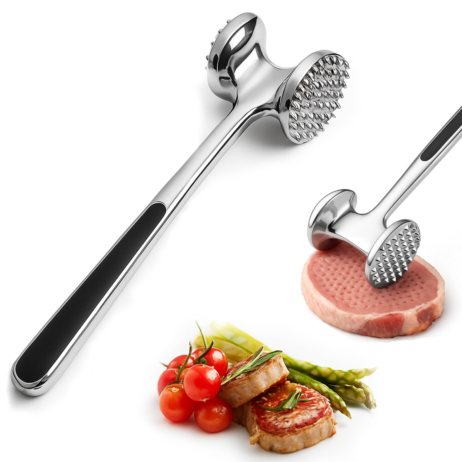 AMERTEER Meat Tenderizer Hammer Double-Sided Mallet Tool for Tenderizing Steak, Beef and Different Degrees of Frozen Meat, Heavy Duty Construction with Comfort Grip Handle