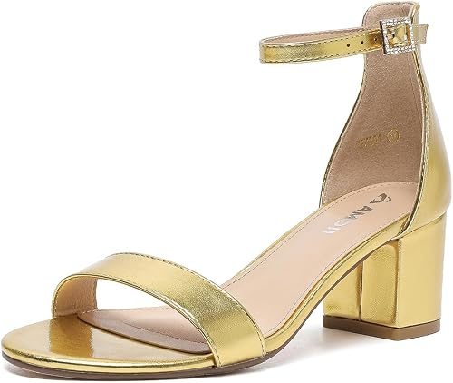 Amoji Women's Block 2.5 Inch Heels Heels Dressy Sandals Ankl