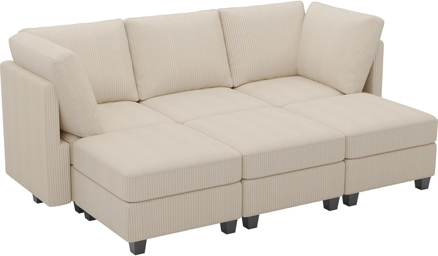 Belffin Modular Sectional Sleeper Sofa with Storage Seat 6 Seat Sectional Sleeper Sofa Bed Corduroy Convertible Sectional Couch with Reversible Chaise Beige Modular Couch for Living Room