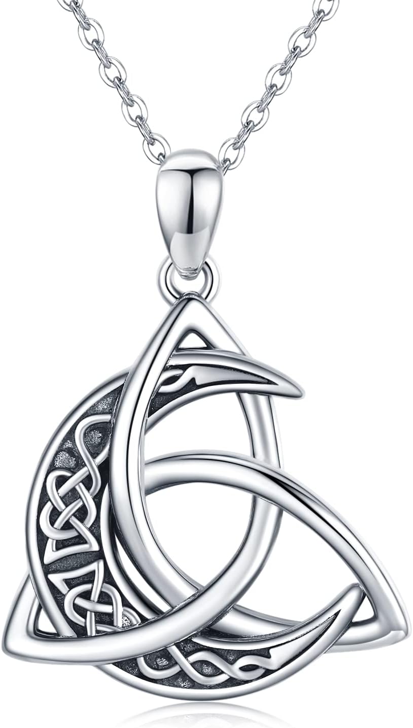 CHENGHONG Celtic Moon Necklace for Women 925 Sterling Silver Celtic Knot Moonstone Pendant Necklace Crescent Irish Necklaces Celtics Jewelry Gift for Women Men