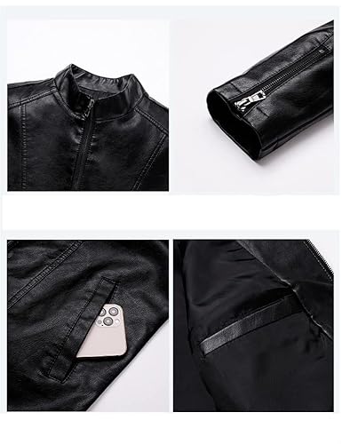 CNSTORE Jaqueta masculina masculina de couro gola alta para motocicleta casual justa jaqueta de cour