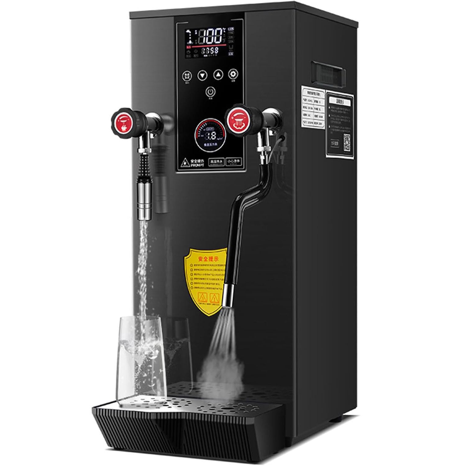 Montalatte Commerciale,Montalatte Acqua Bollente Vapore Completamente Automatico 12 Litri,Display della Temperatura in Tempo Reale,Black-110V