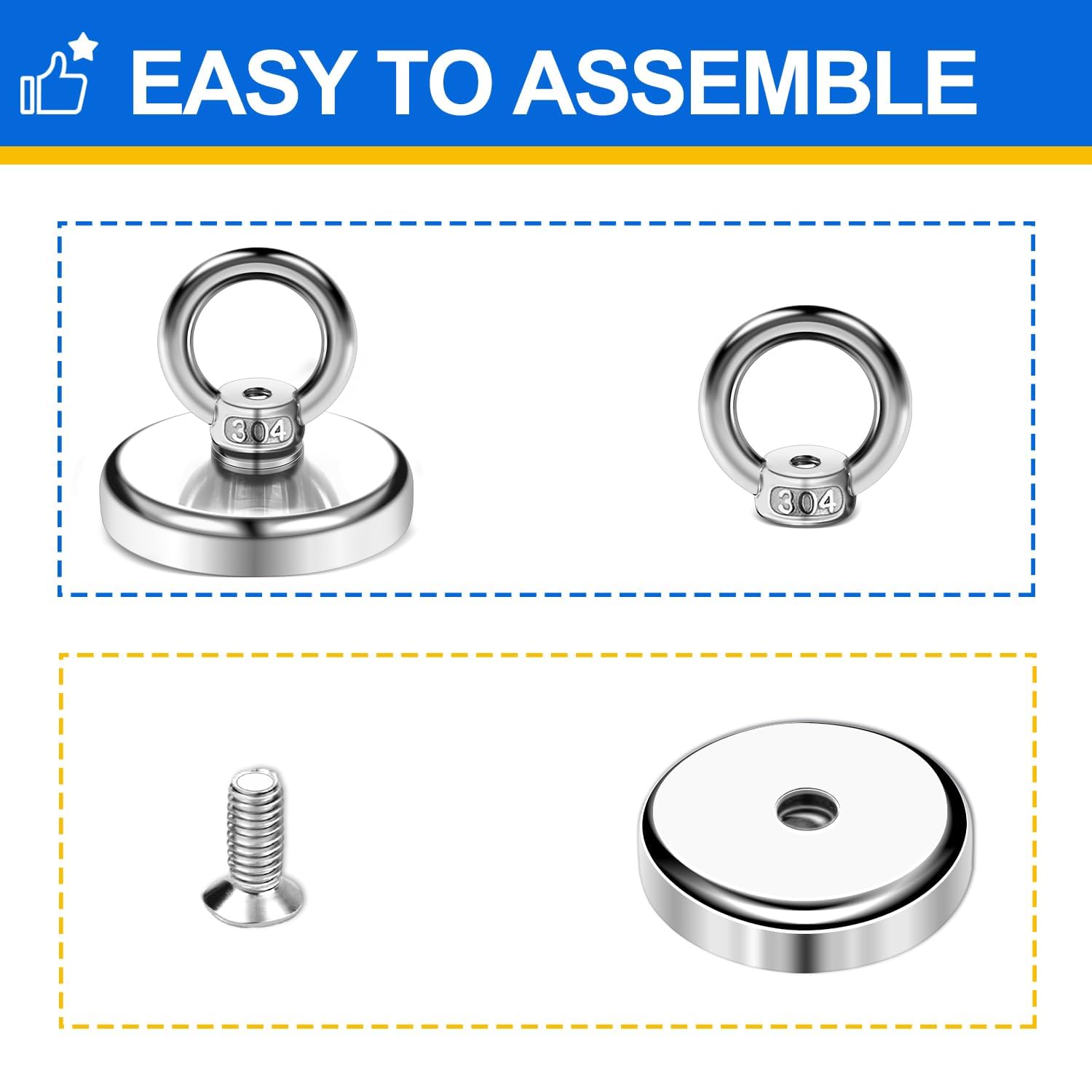 Imanes neodimio 45KG 32mm 4 Piezas con Perno de ojo para exteriores