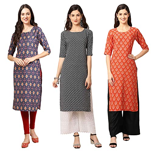 Image of Pinkmint Women's Crepe Digital Print Straight Kurta [Pack of 3] (CKX-357-372-367)