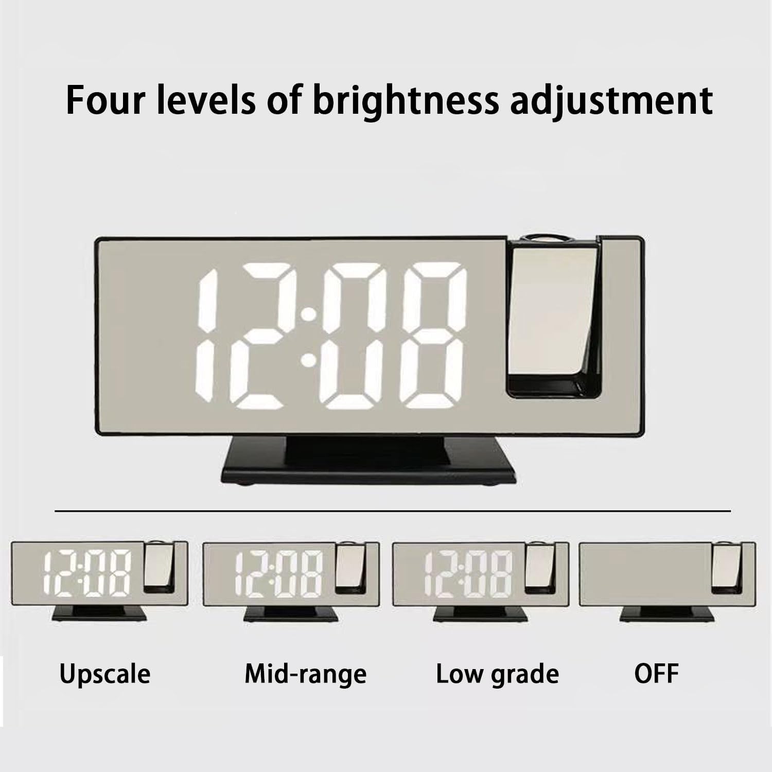 LED Digital Projection Alarm Clock for Bedroom Projection on Ceiling Electronic Time Projector Dual Loud Bedside Mute Clock, Red on White