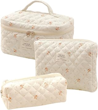 3Pcs Coquette Makeup Bag, Large Capacity Quilted Cosmetic Bag, Toiletry Set