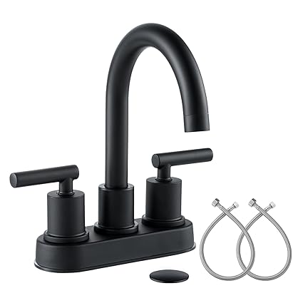 VXV Bathroom Faucet 2 Handle Sink Faucet for Temperature Control 4 inch Centerset Lavatory Faucet with Pop-Up Drain, Black