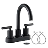 VXV Bathroom Sink Faucet 4 Inch 2 Handle Centerset Utility Lavatory Vanity Modern 360 Rotating Black Water Faucet with Pop-up Drain Stopper Assembly and Supply Lines Fits 2 Hole