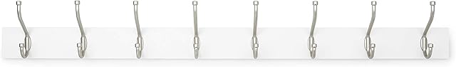 Amazon Basics Wood Wall Mounted Standard Coat Rack - 8 Hook, 92 cm, White
