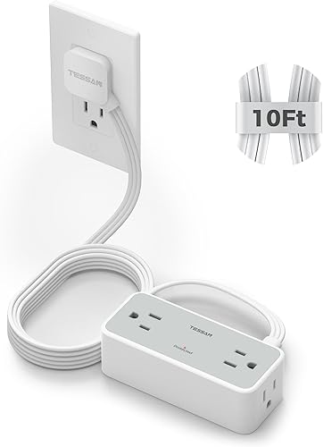 Miniatura 9 de TESSAN - Cable de extensión ultrafino de enchufe plano de 15 pies, regleta de alimentación con 4 salidas de CA, 3 puertos USB, protección de 900