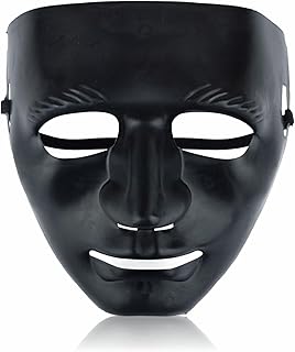 قناع روبوت أسود للمجهول بشريط مطاطي قابل للتعديل للحفلات التنكرية للبالغين والأطفال، قناع رعب اسود لكامل الوجه كاكسسوار مزخرف من 3 اتش ايه هاهاها، قطعة واحدة