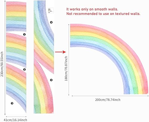 Miniatura 2 de funlife Adhesivos murales de vinilo grandes con diseño de arco iris para despegar y pegar, precortadas gigantes y vibrantes media acuarela,