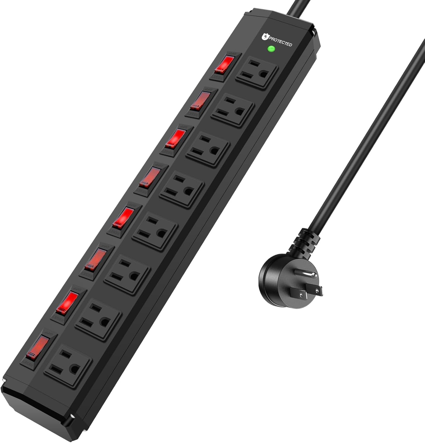 8 Outlet Heavy Duty Power Strip with 8 Individual Switches,Moutable Metal Power Strip Surge Protector 1200 Joules,6FT 14AWG Extension Cord,15A 1800W 125V 60Hz 6FT Cord Black