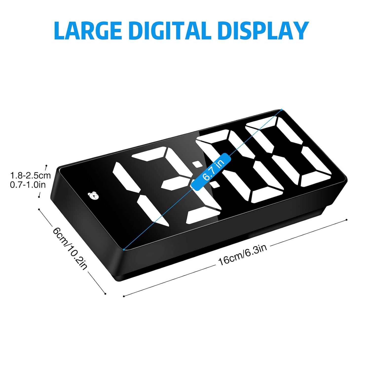 Diagram showing the dimensions of the Sarsumir Digital Alarm Clock, indicating a 6.7-inch display