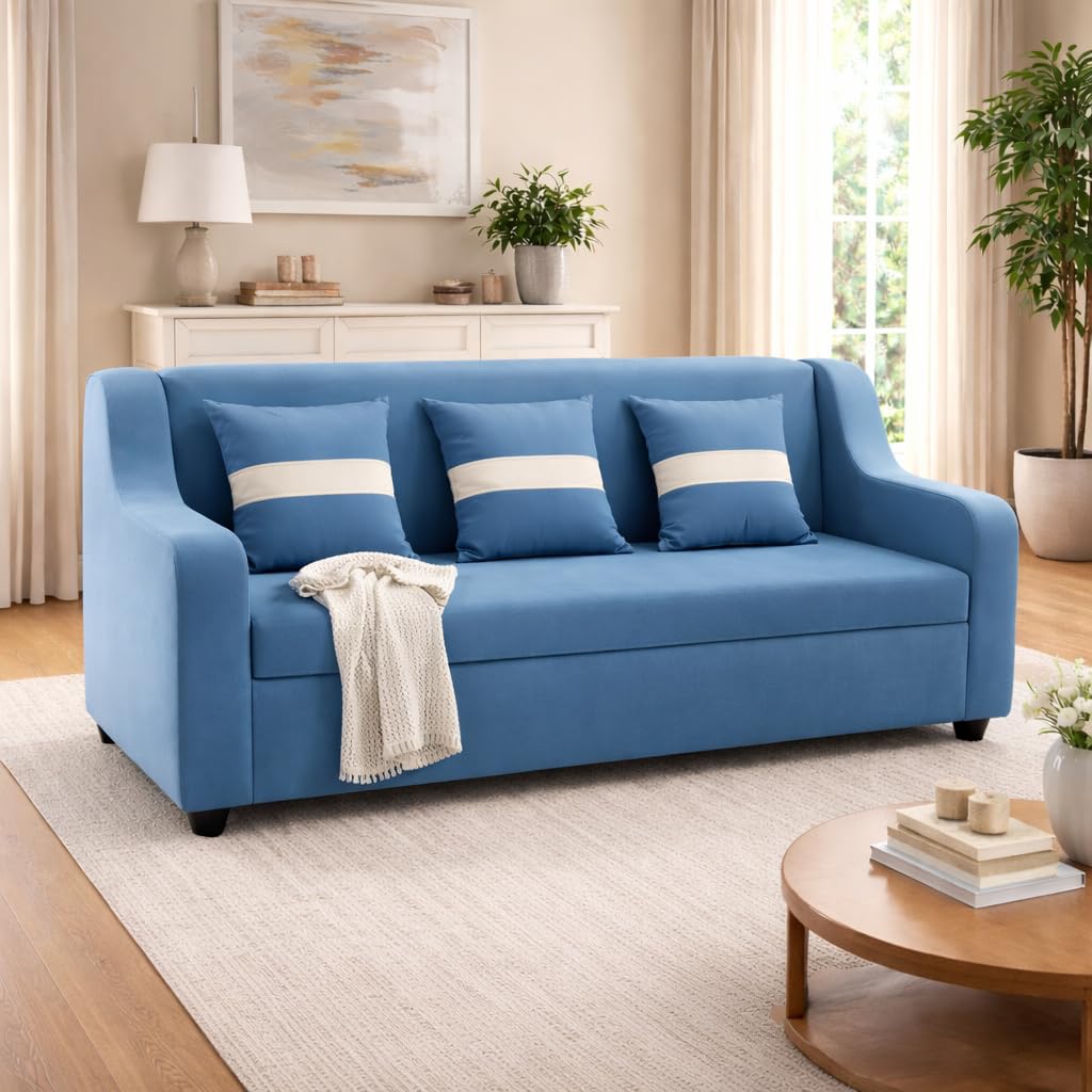 3 Seater Fabric Curve Handle Sofa Set for Living Room Furniture | 3 Seater Sofa Set | Sofa for Home & Office | Fabric Color:- Blue-image-42