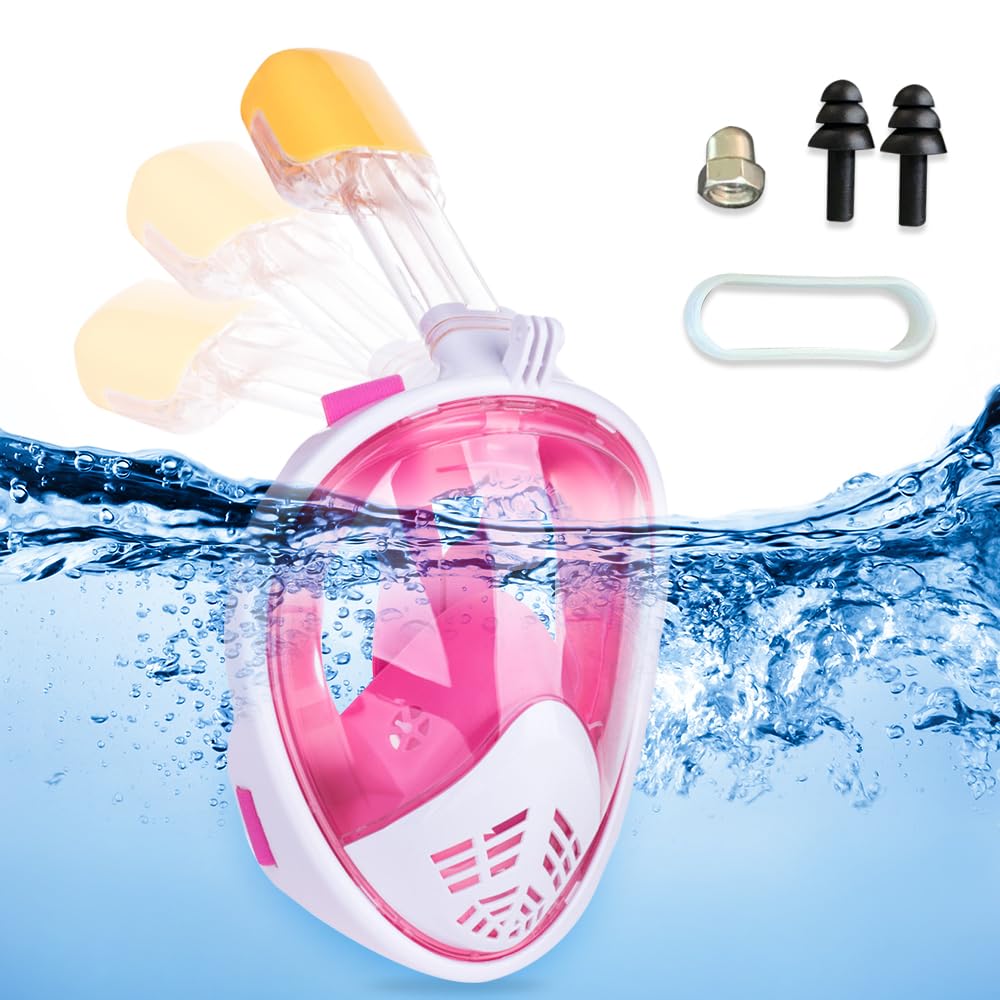 Mizikuu Kids Snorkel Mask, 180° View Kids Full Face Snorkel Mask Dry Top Diving Mask with Anti-Fogging and Anti-Leak Technology for 6-14 Years Old Swimming Enthusiasts Pink