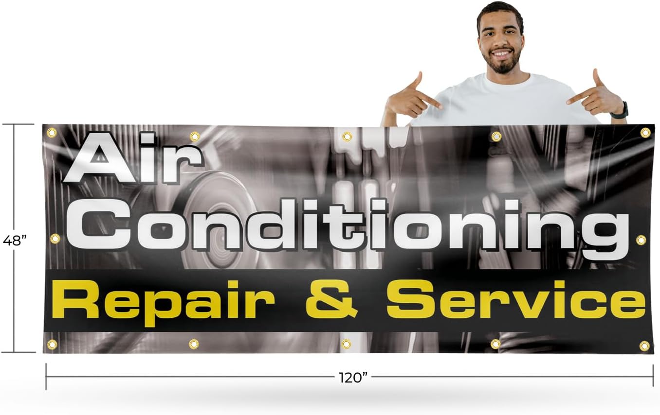 AC Repair & Service Banner Sign 48 Inch x 96 Inch | 13 oz Vinyl with Metal Grommets | Heavy-Duty Single-Sided Outdoor Durable Printed High-Quality Weatherproof | Made in the USA