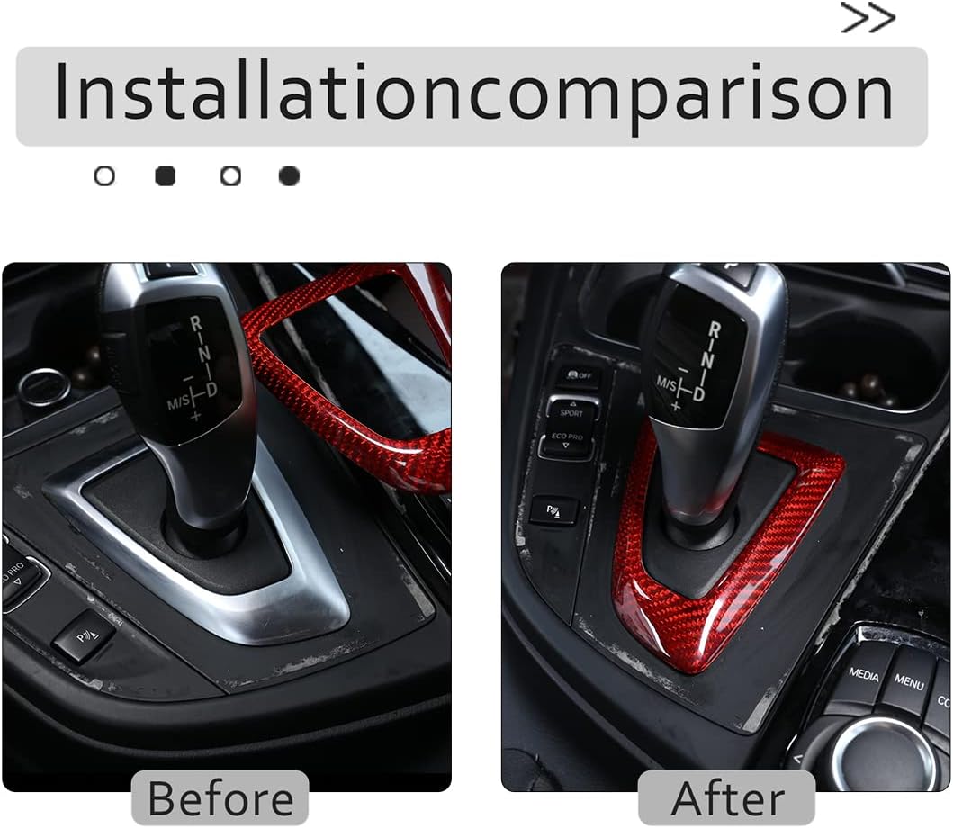 TINKI Car Control Gear Box Shift Knob Panel Frame Cover Sticker Interior Trim Compatible for BMW F20 F21 F22 F23 F30 F34 F35 F32 F33 F36 1 2 3 4 Series 2014-18 Accessories (Genuine Carbon, Red)