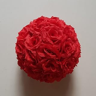 5 Pack 3 inch Artificial Rose Satin Pomander Kissing Balls for Home Wall Wedding Party Ceremony Decoration,Red