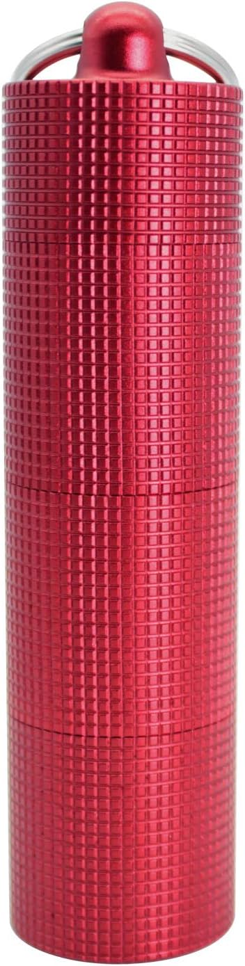 PPFISH Portable Daily Pill Case, 3 Compartments Aluminum Alloy Waterproof Pill Box Dispenser, Small Pocket Pill Container, Keychain Pill Fob, Travel Pill Holder for Men Women (Red)